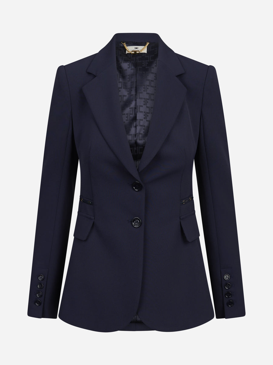 Giacca monopetto in doppio crêpe blu