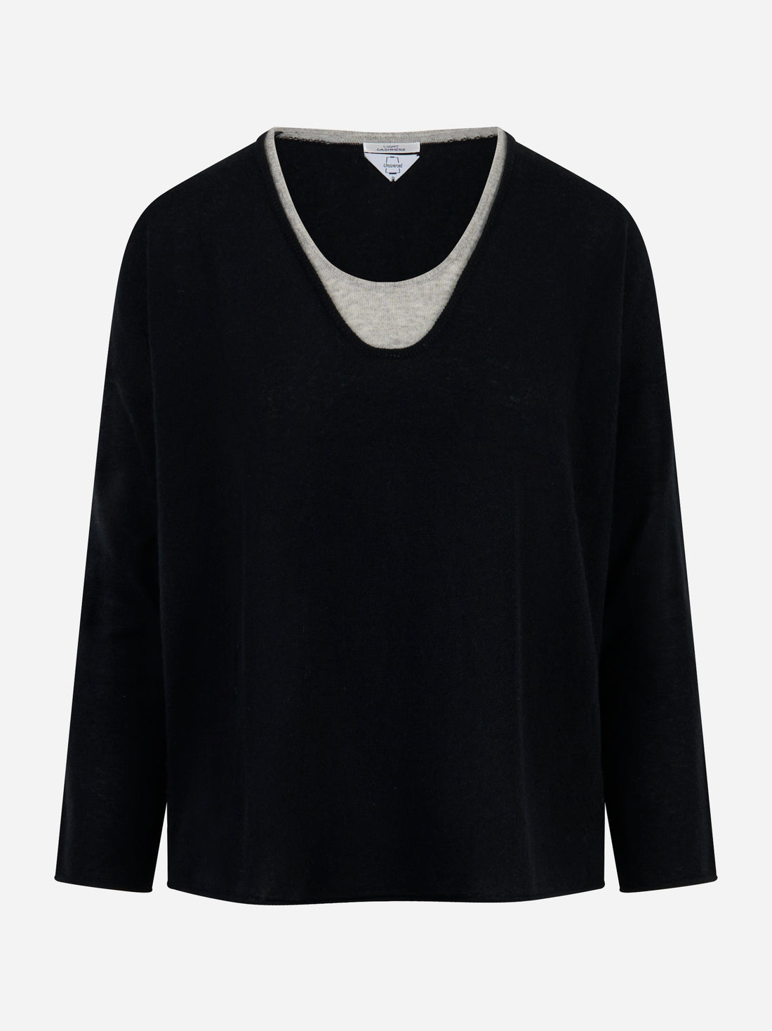 Maglia scollo V bicolore in cashmere Nera