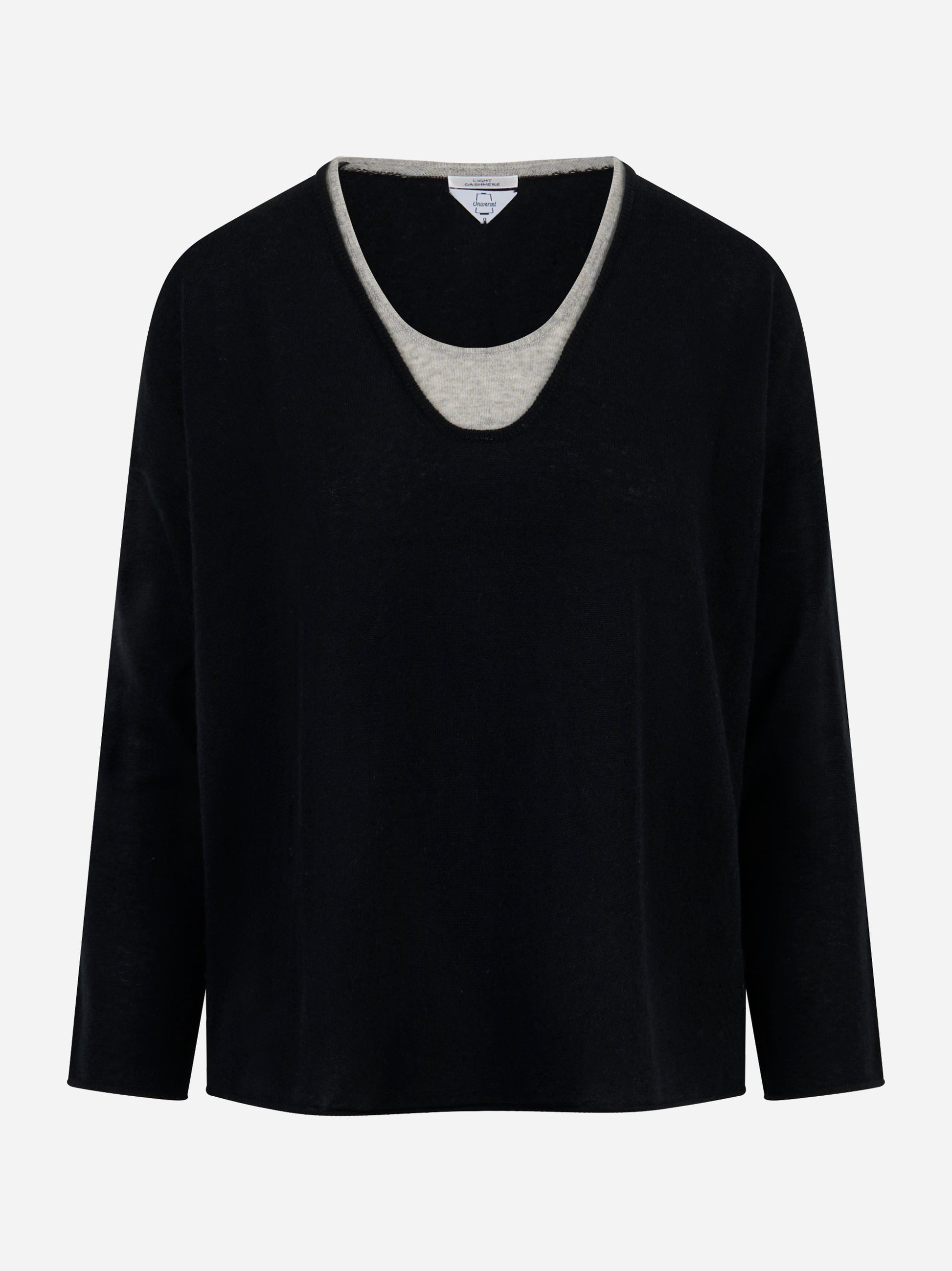 Maglia scollo V bicolore in cashmere Nero