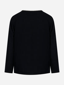 Maglia scollo V bicolore in cashmere Nero
