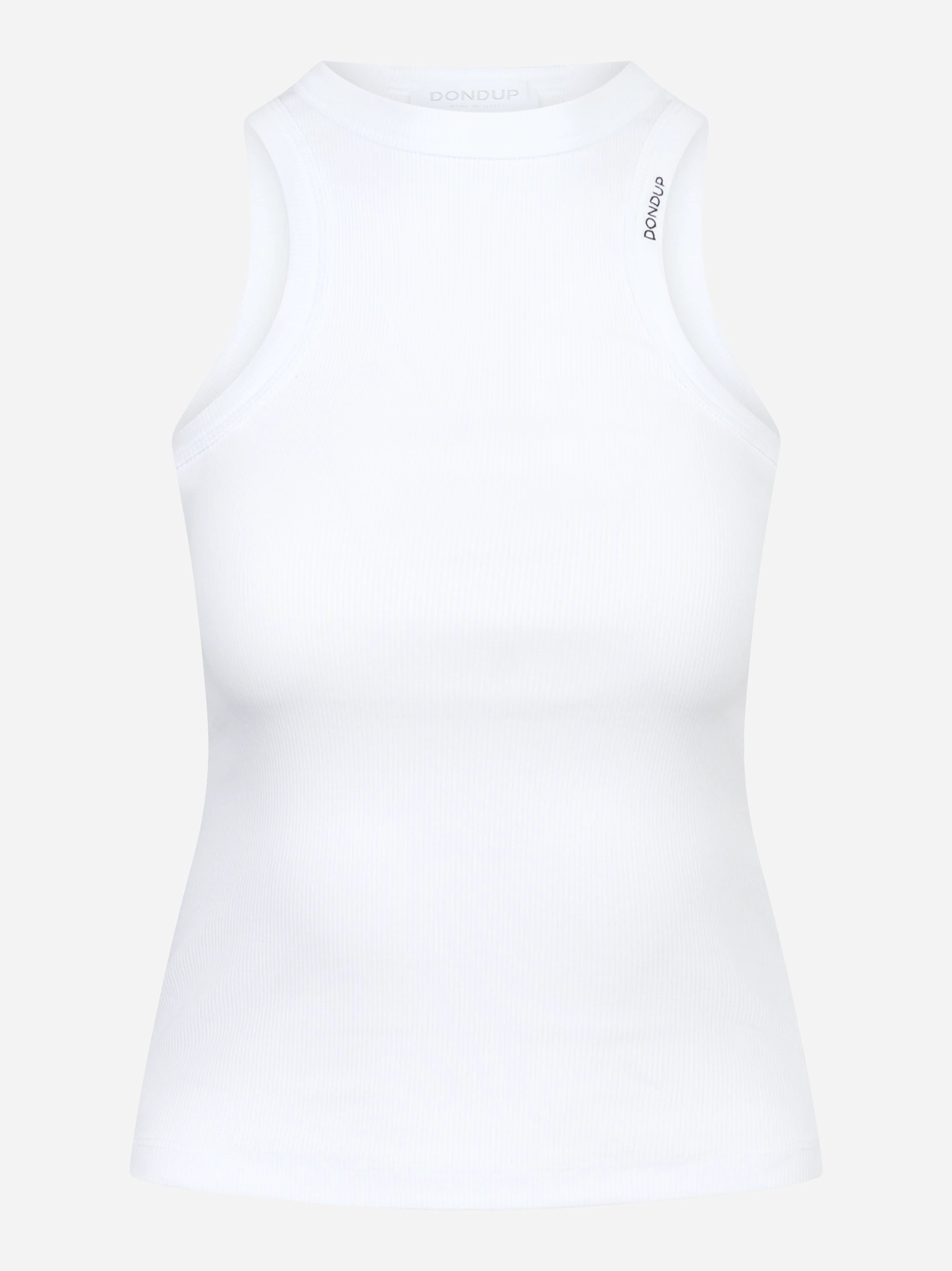 Canotta girocollo slim in costina di cotone bianca