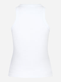 Canotta girocollo slim in costina di cotone bianca