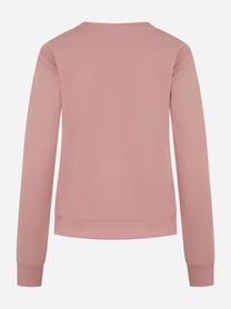 Felpa girocollo slim a maniche lunghe con logo ricamato sul petto Rosa