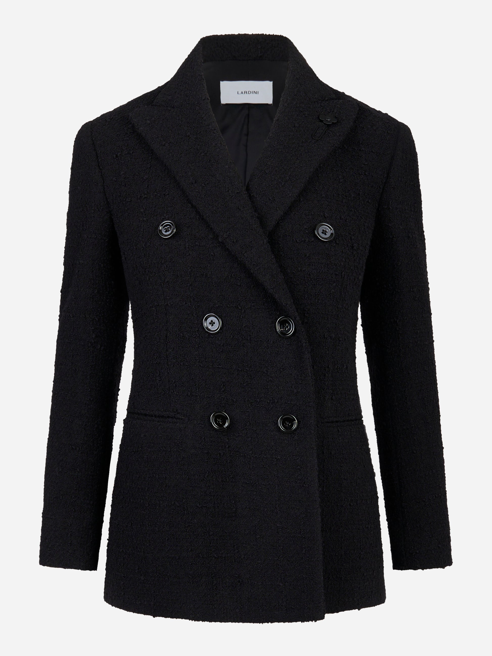 Blazer doppiopetto nero con tasche a filetto