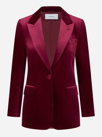 Blazer bordeaux con rever a lancia in velluto liscio