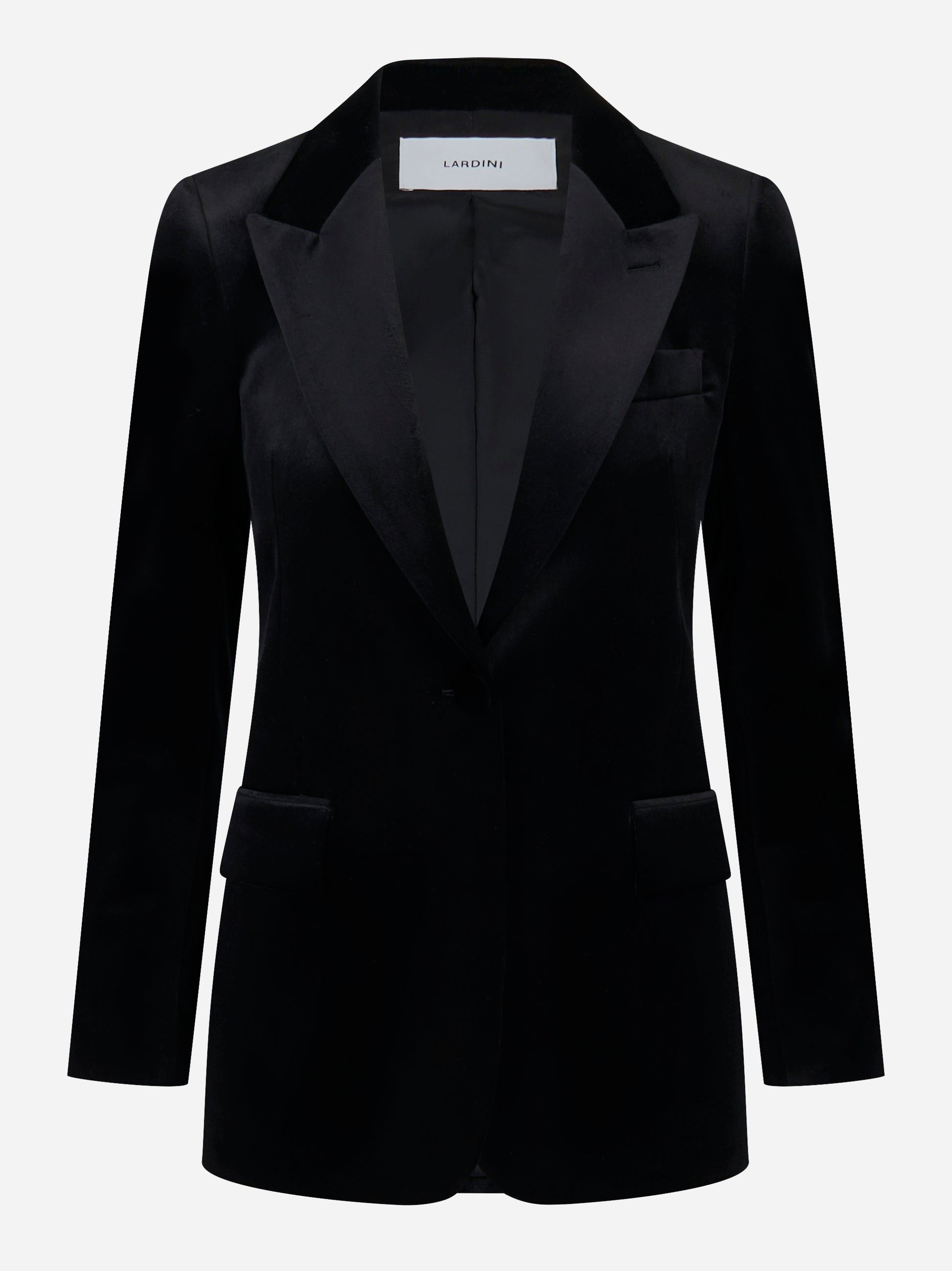 Blazer nero con rever a lancia in velluto liscio