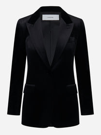 Blazer nero con rever a lancia in velluto liscio