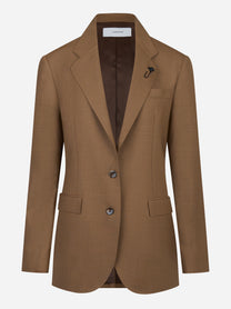 Blazer monopetto beige in tela di lana stretch