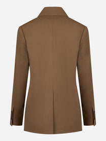 Blazer monopetto beige in tela di lana stretch