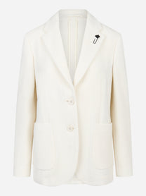 Blazer monopetto bianco in lana seta e cashmere