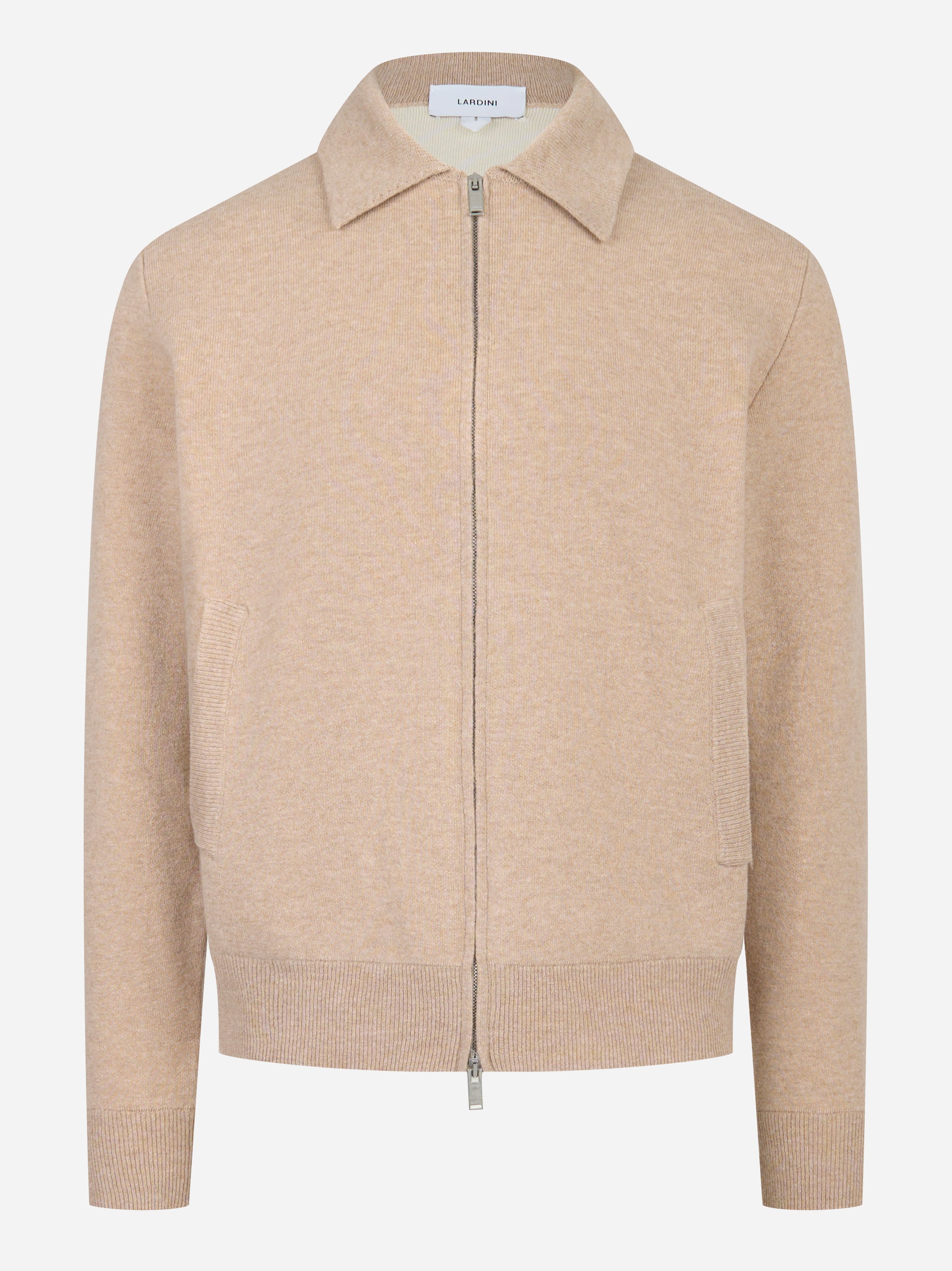 Bomber con colletto in lana double beige