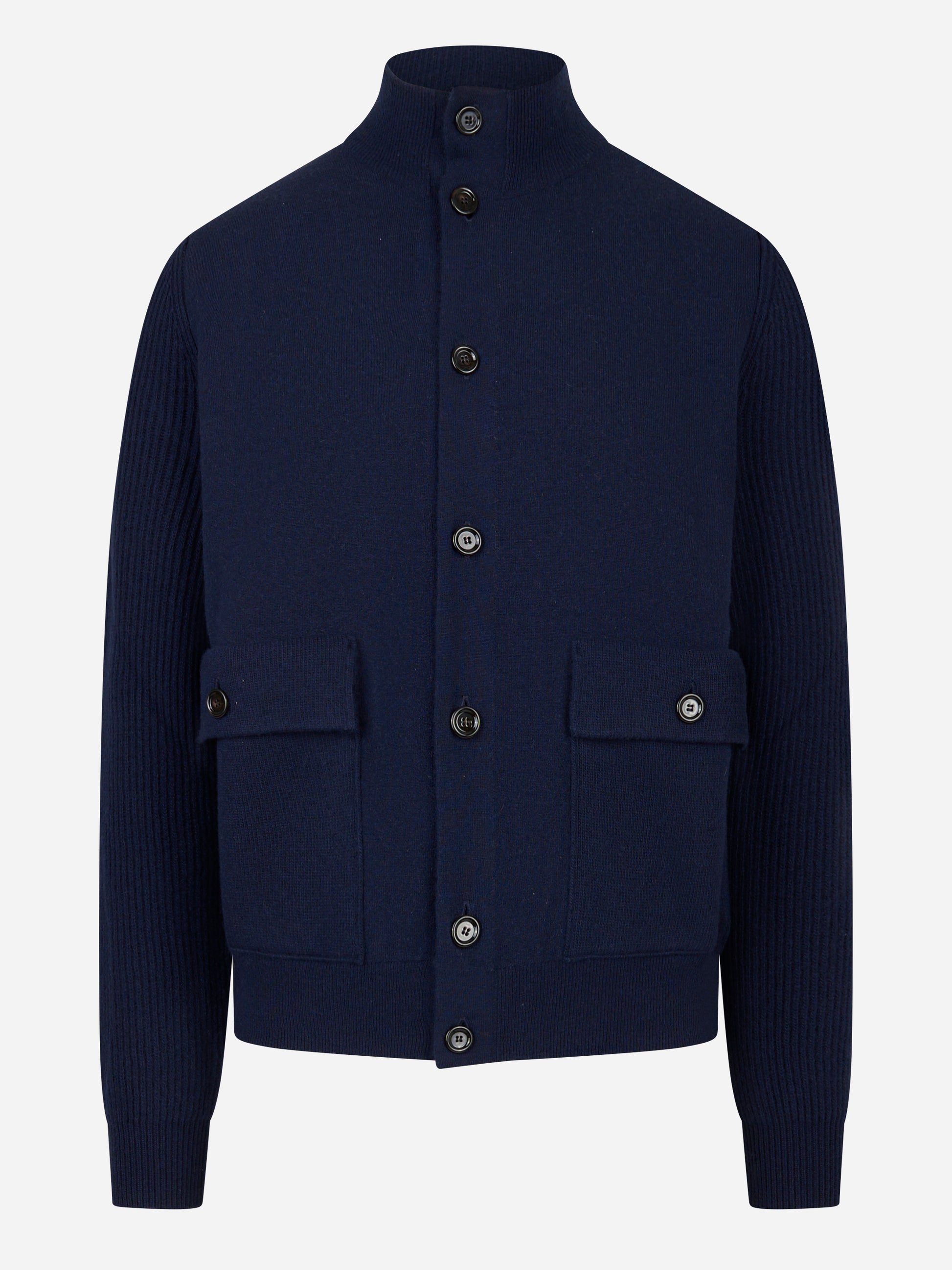 Bomber con bottoni in lana double blu
