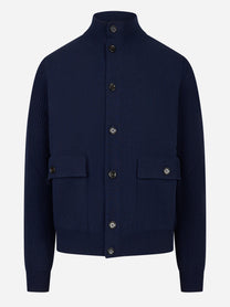 Bomber con bottoni in lana double blu