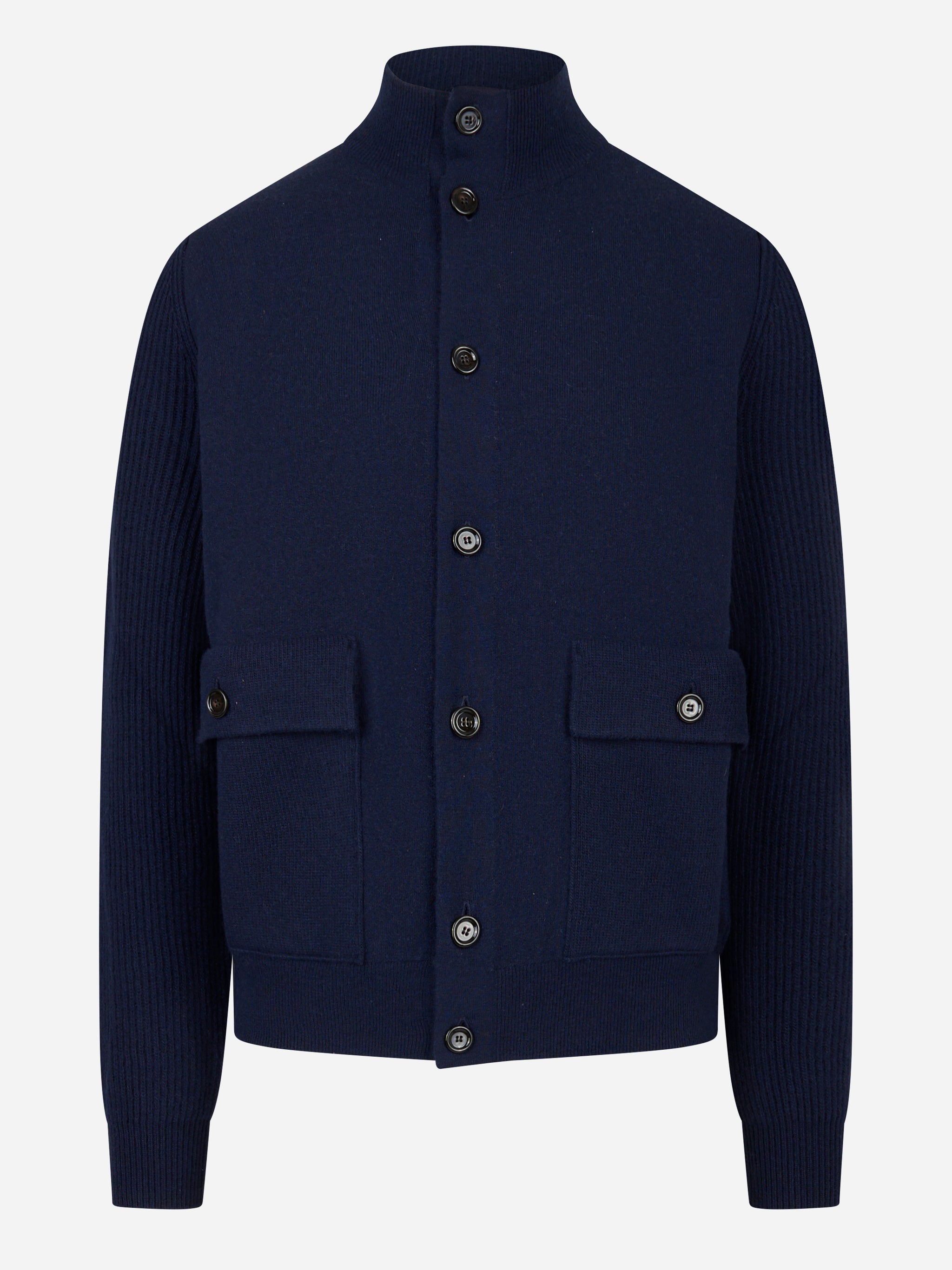 Bomber con bottoni in lana double blu