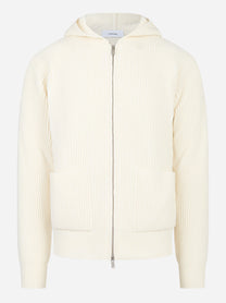 Maglia con zip e cappuccio in lana bianca
