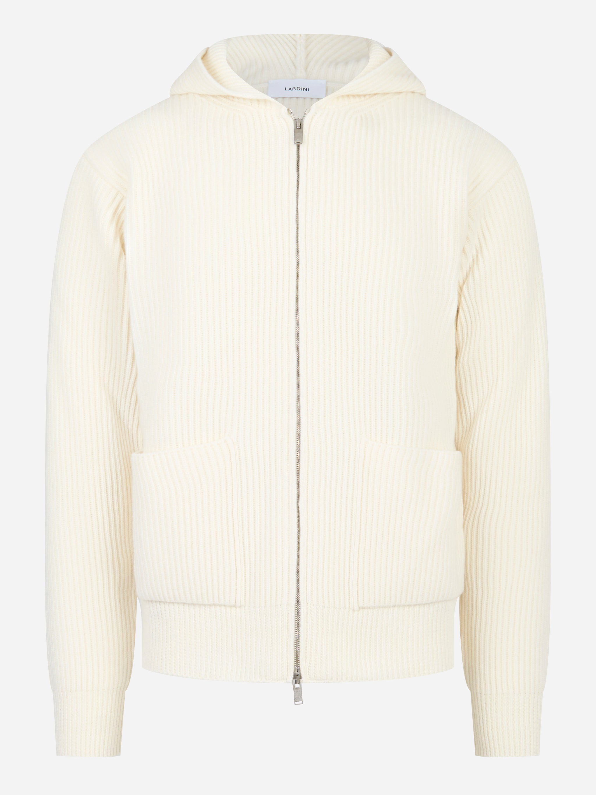 Maglia con zip e cappuccio in lana bianca