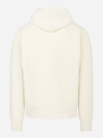 Maglia con zip e cappuccio in lana bianca