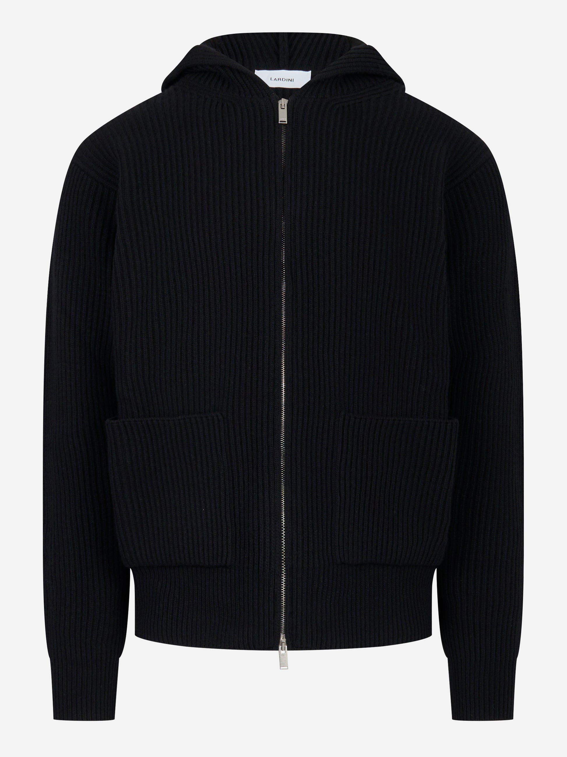 Maglia con zip e cappuccio in lana nera
