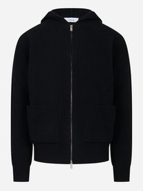 Maglia con zip e cappuccio in lana nera