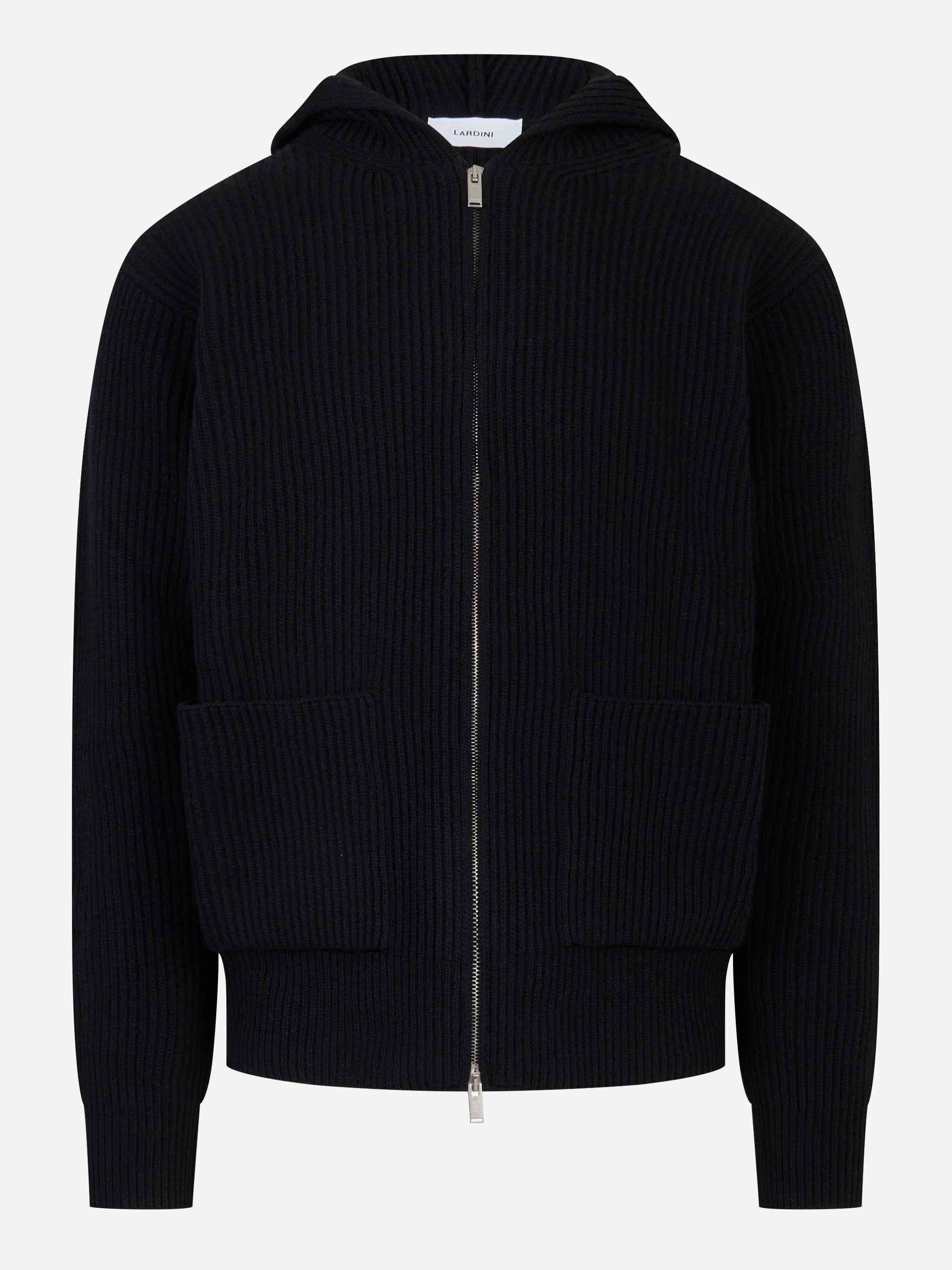 Maglia con zip e cappuccio in lana nera