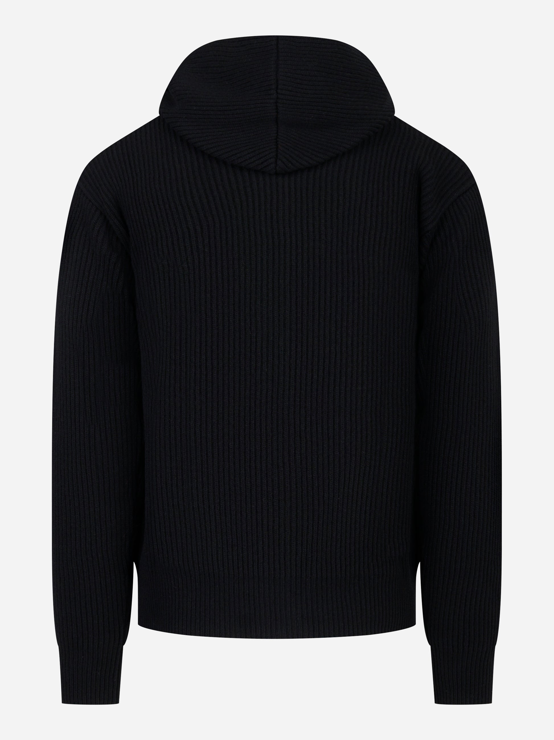 Maglia con zip e cappuccio in lana nera