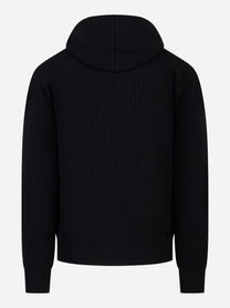 Maglia con zip e cappuccio in lana nera