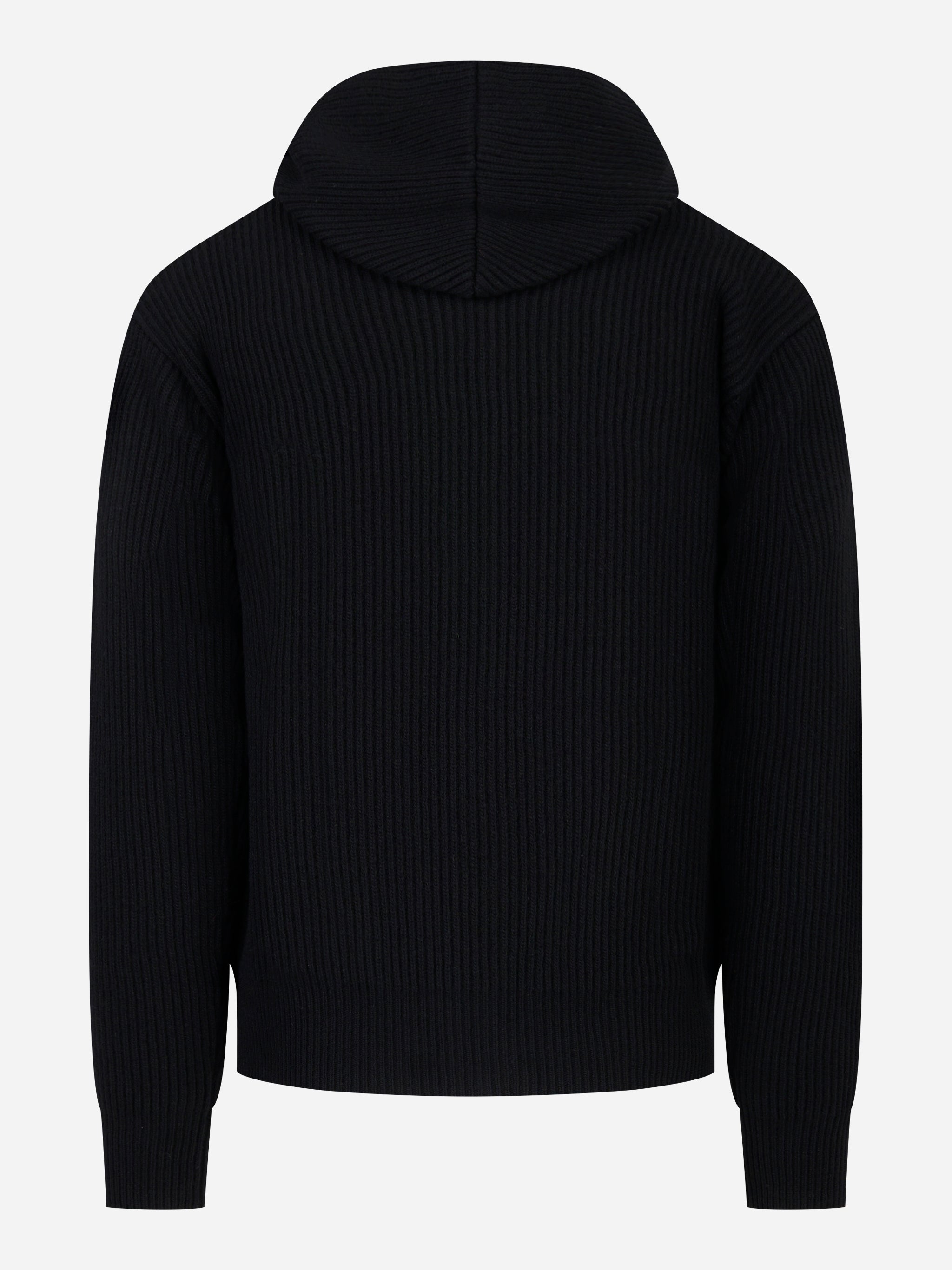Maglia con zip e cappuccio in lana nera