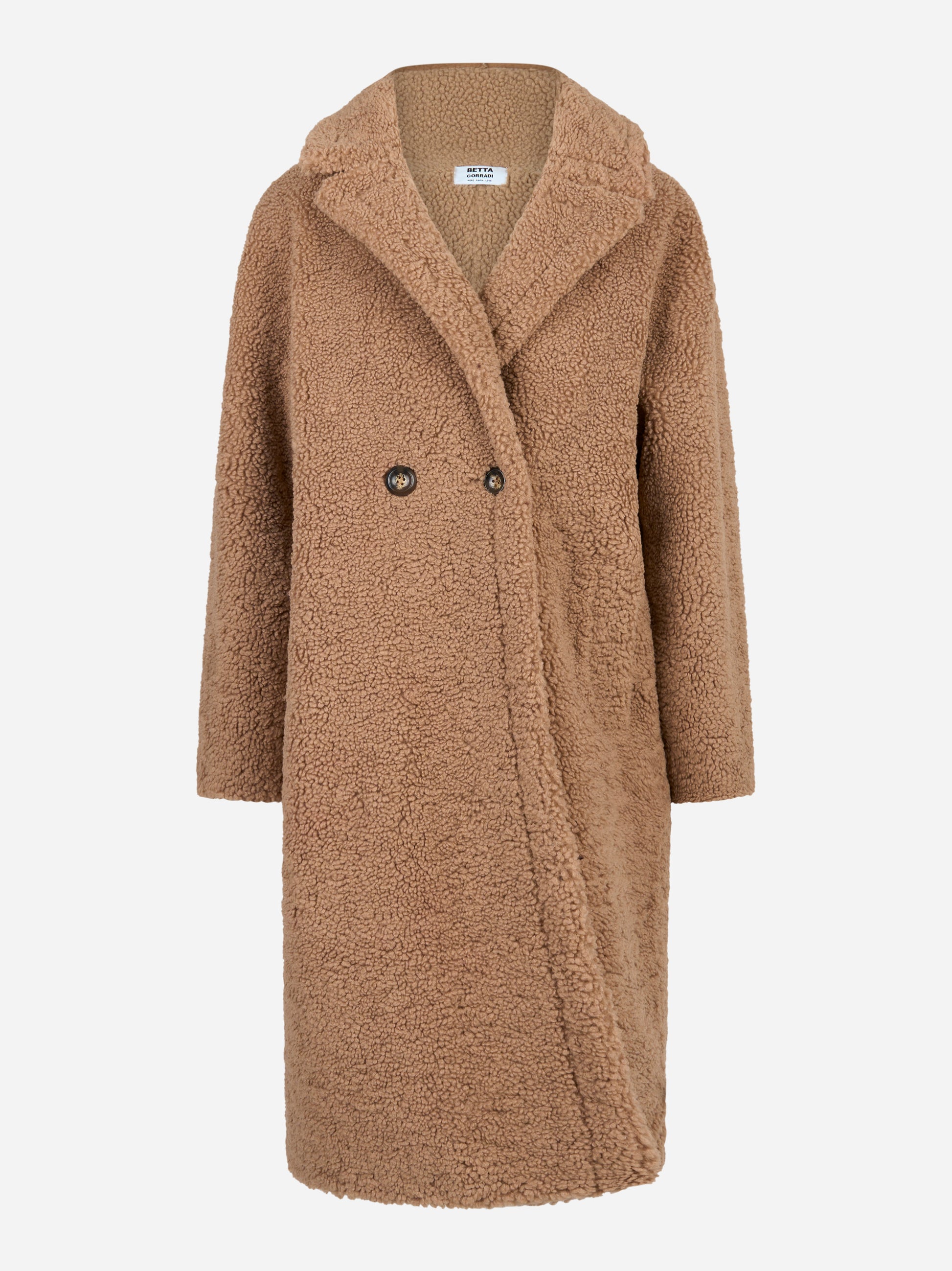 Cappotto doppiopetto beige in teddy
