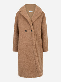 Cappotto doppiopetto beige in teddy