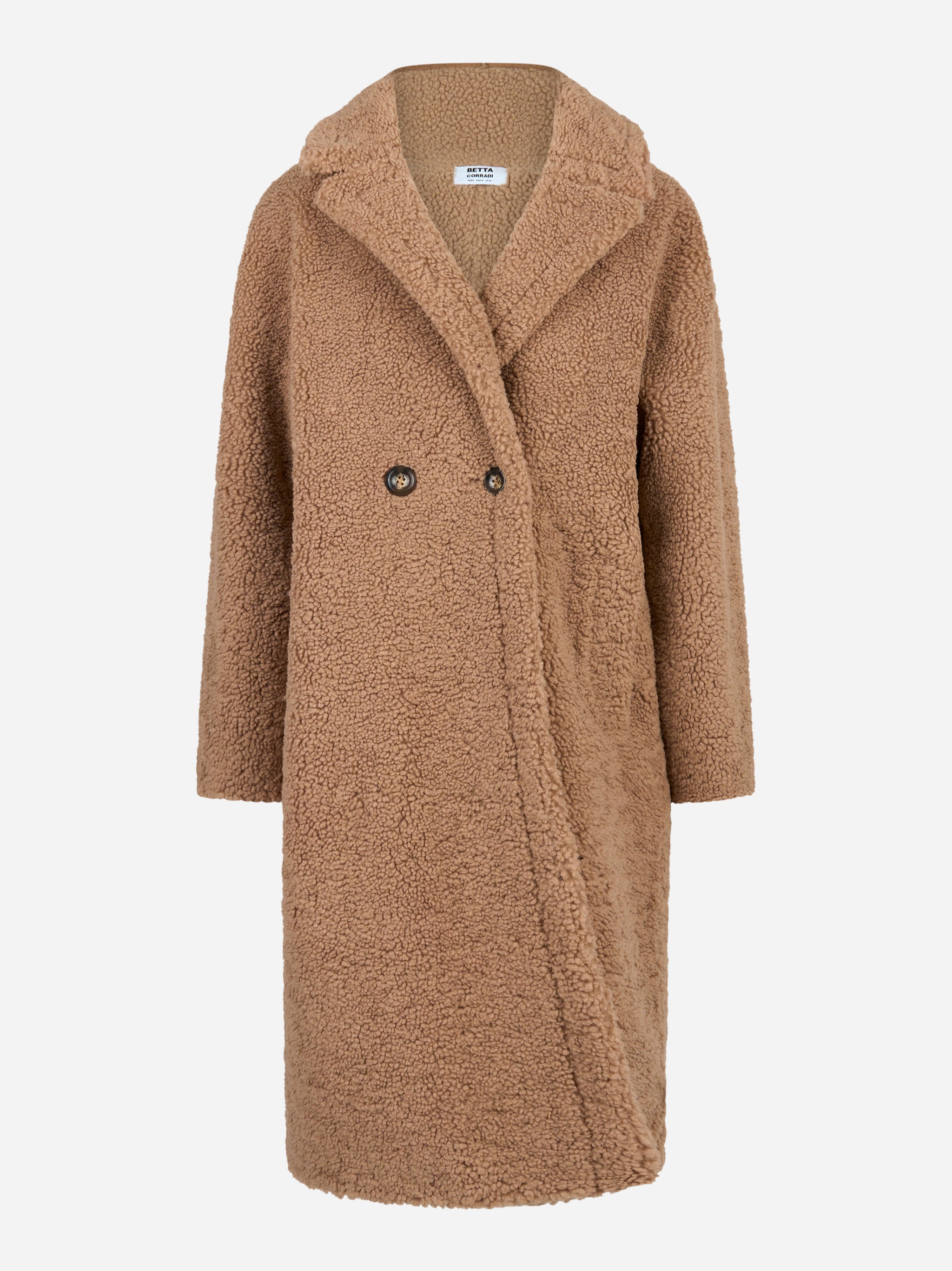 Cappotto doppiopetto beige in teddy