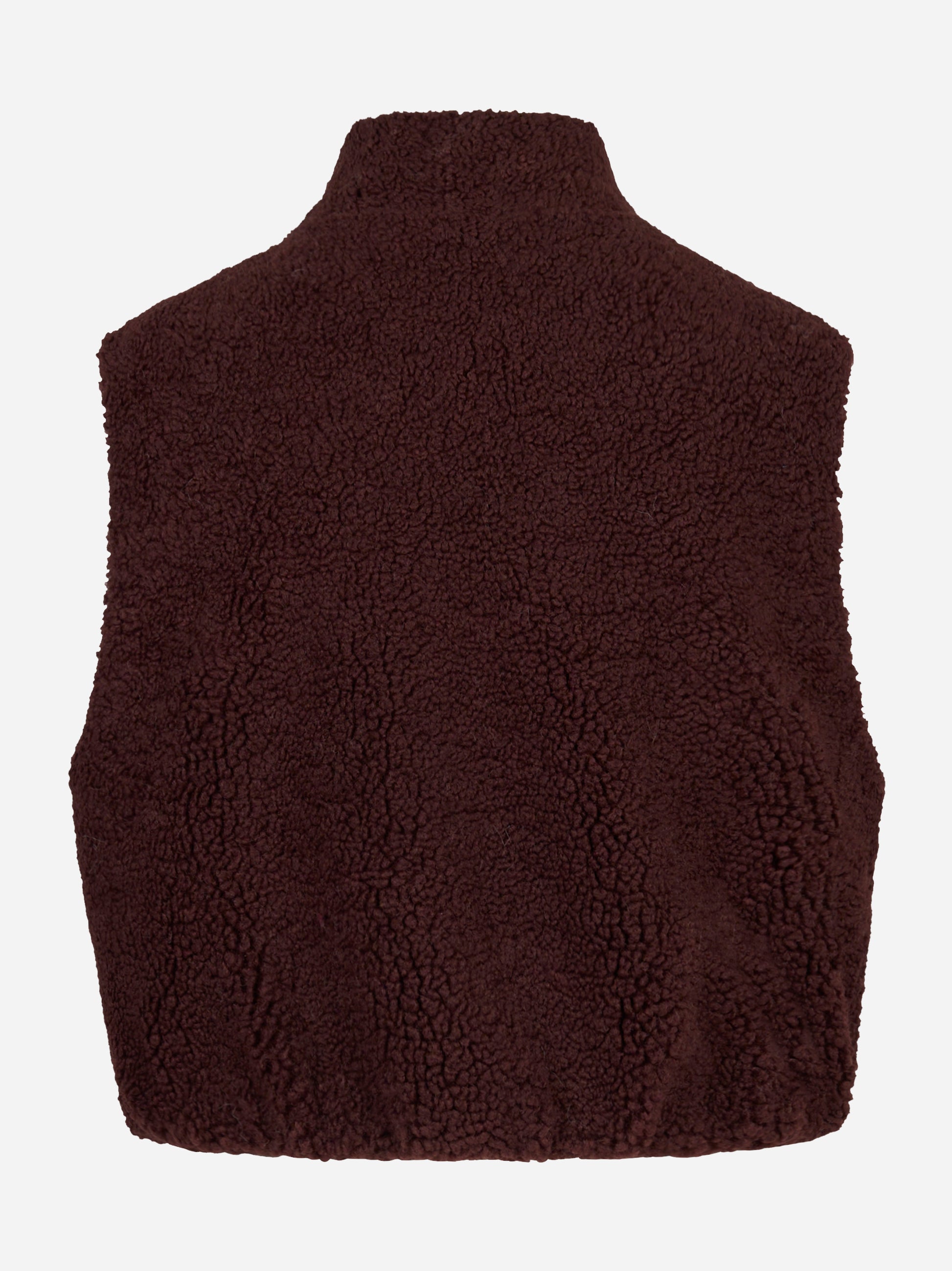 Gilet corto bordeaux con zip centrale in teddy