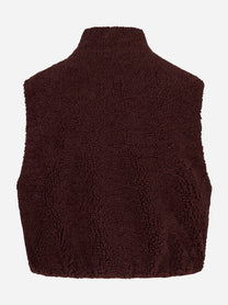 Gilet corto bordeaux con zip centrale in teddy