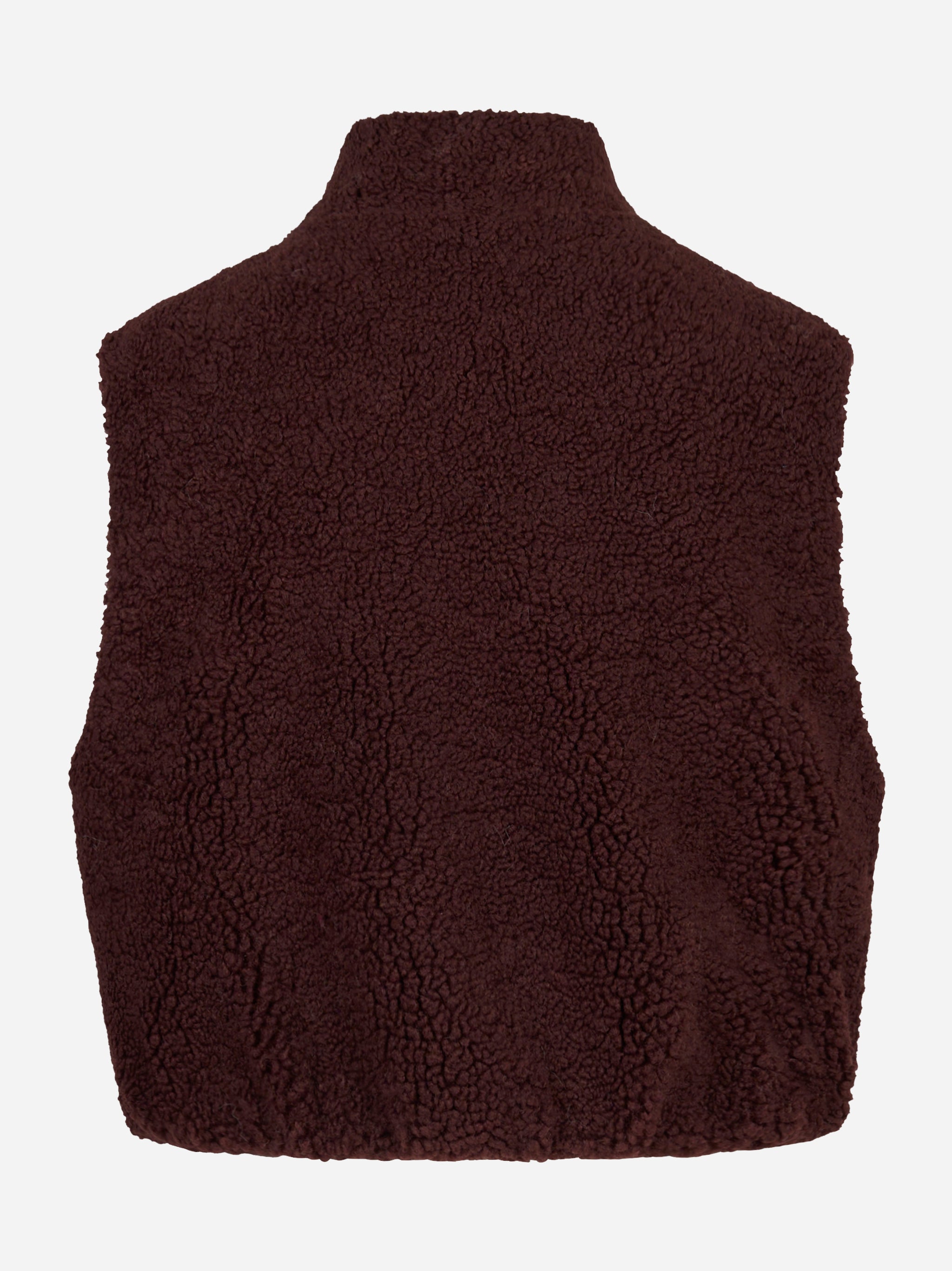 Gilet corto bordeaux con zip centrale in teddy