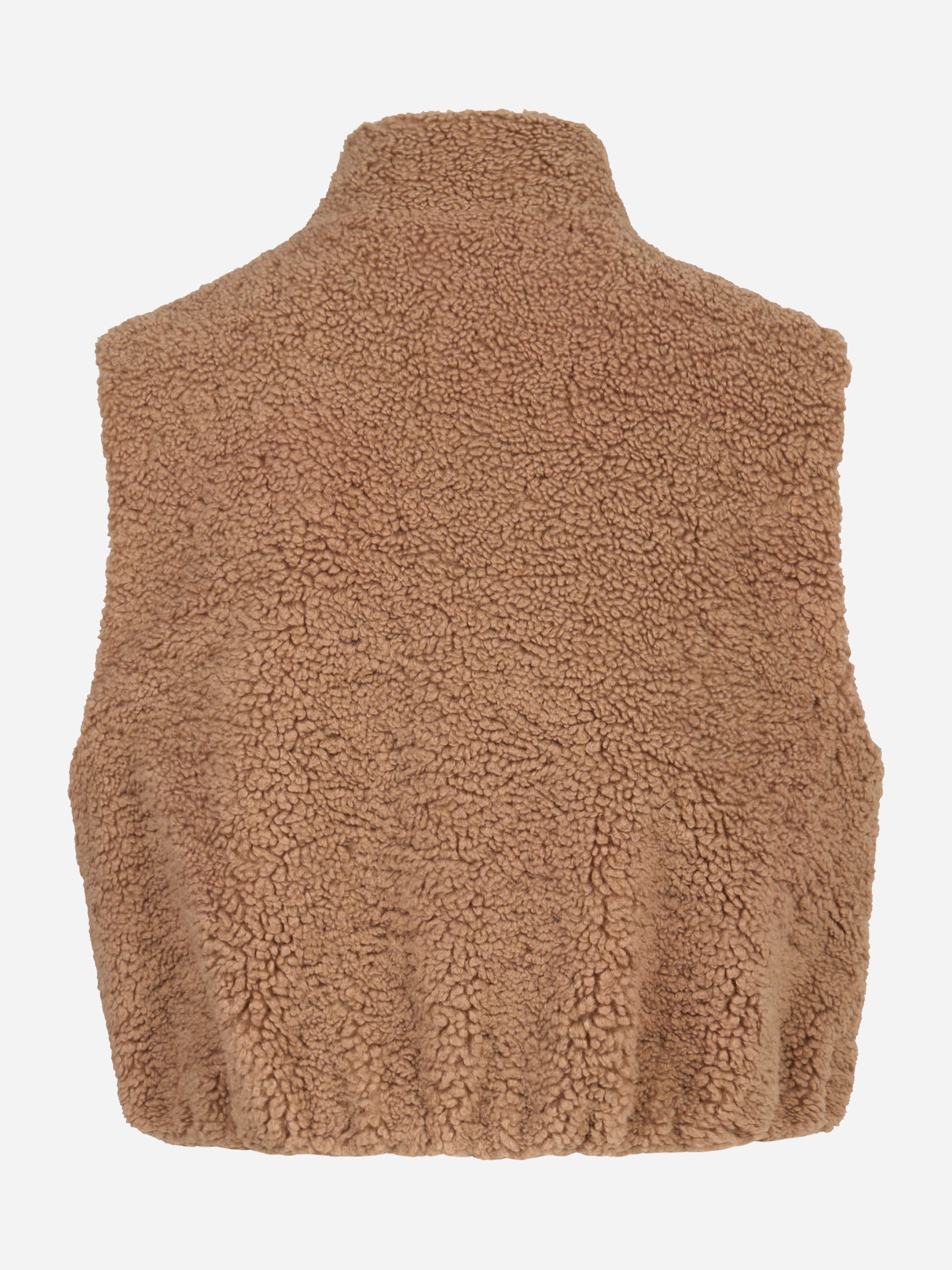 Gilet corto beige con zip centrale in teddy