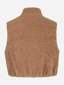Gilet corto beige con zip centrale in teddy