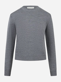 Maglia girocollo grigia in lana merinos