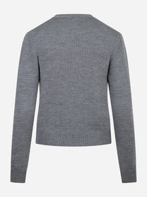 Maglia girocollo grigia in lana merinos