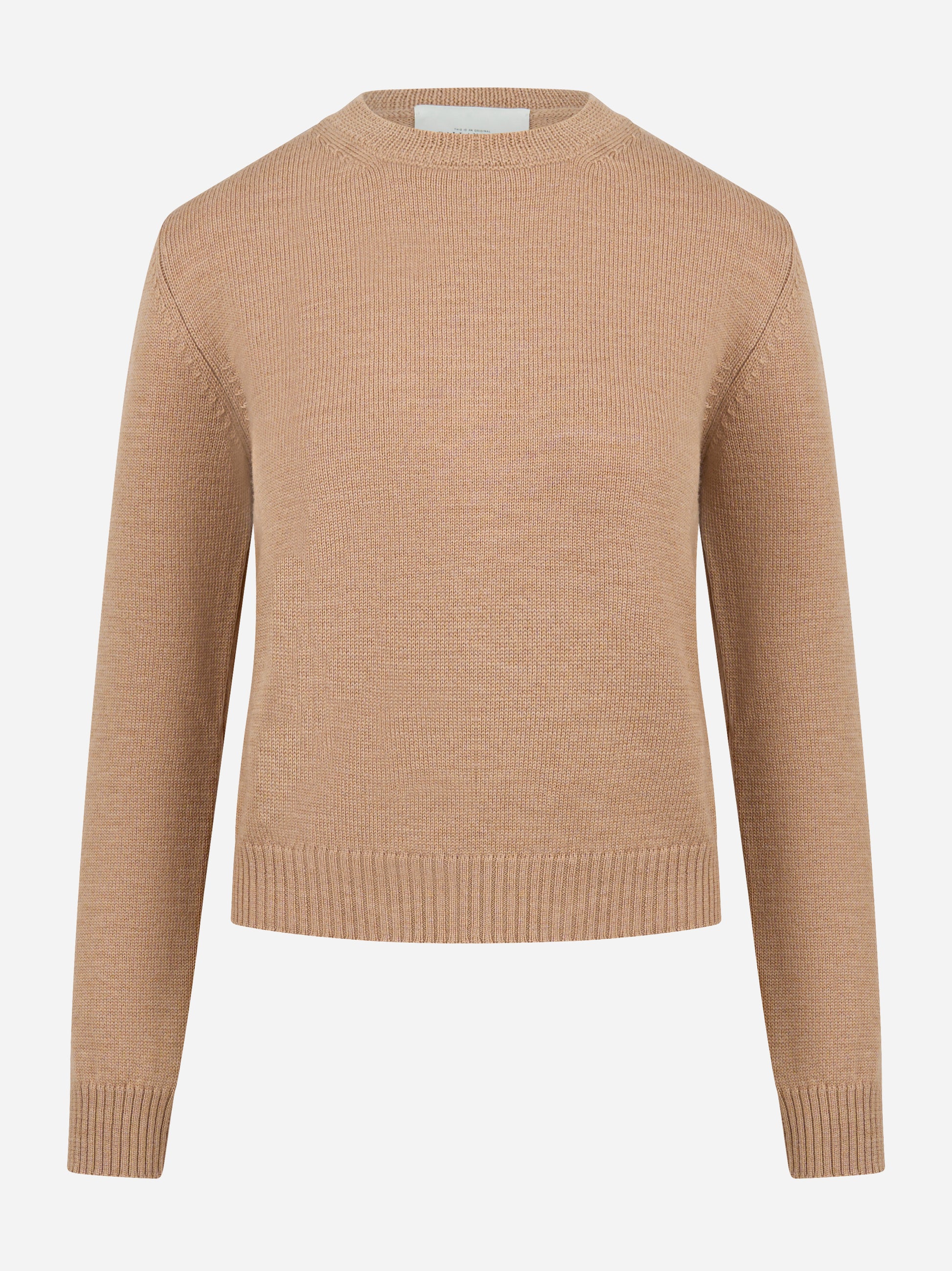 Maglia girocollo beige in lana merinos