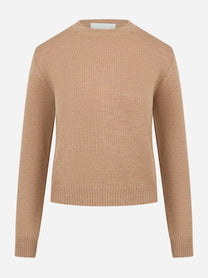 Maglia girocollo beige in lana merinos