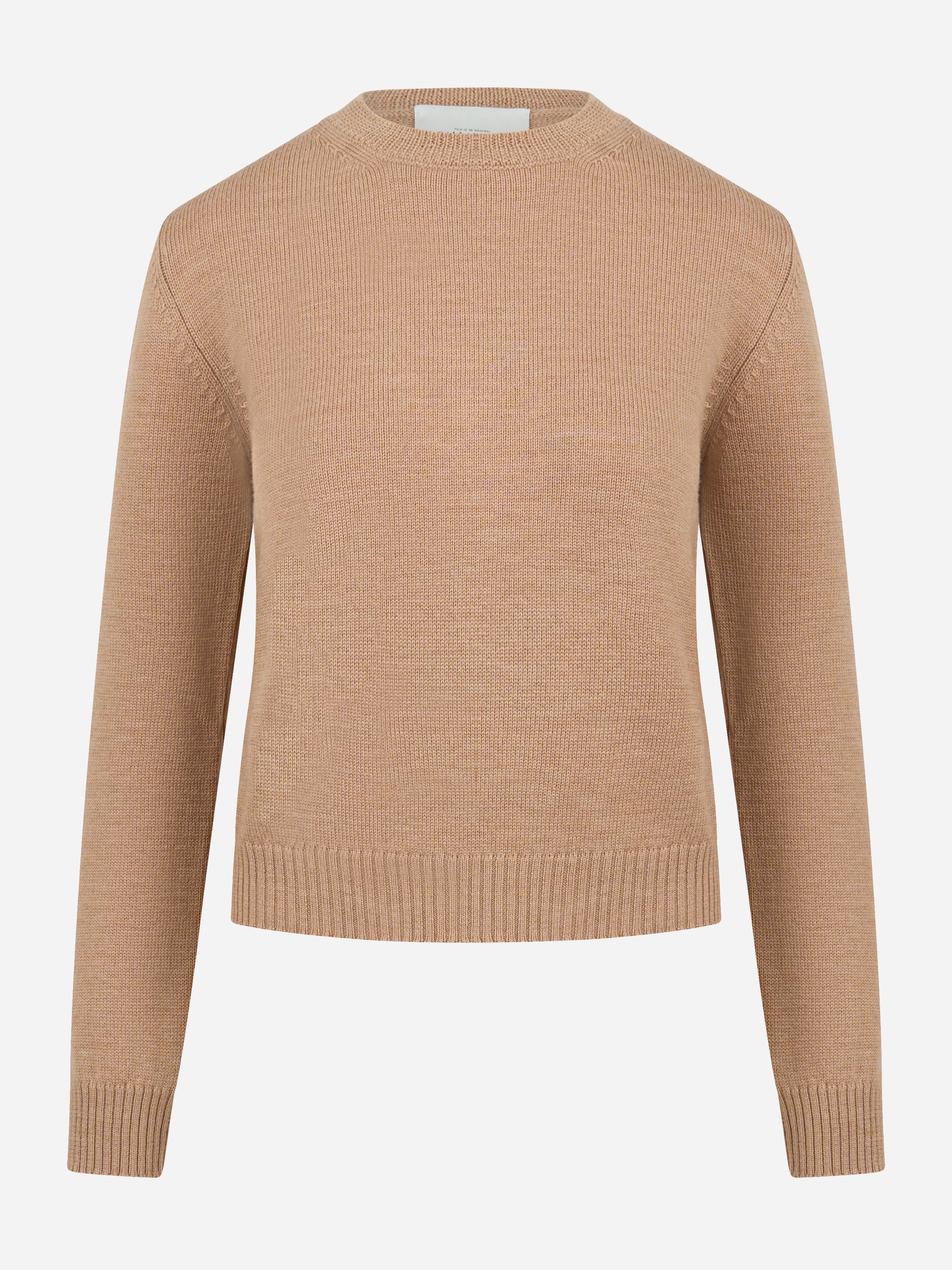 Maglia girocollo beige in lana merinos