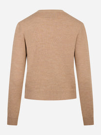 Maglia girocollo beige in lana merinos