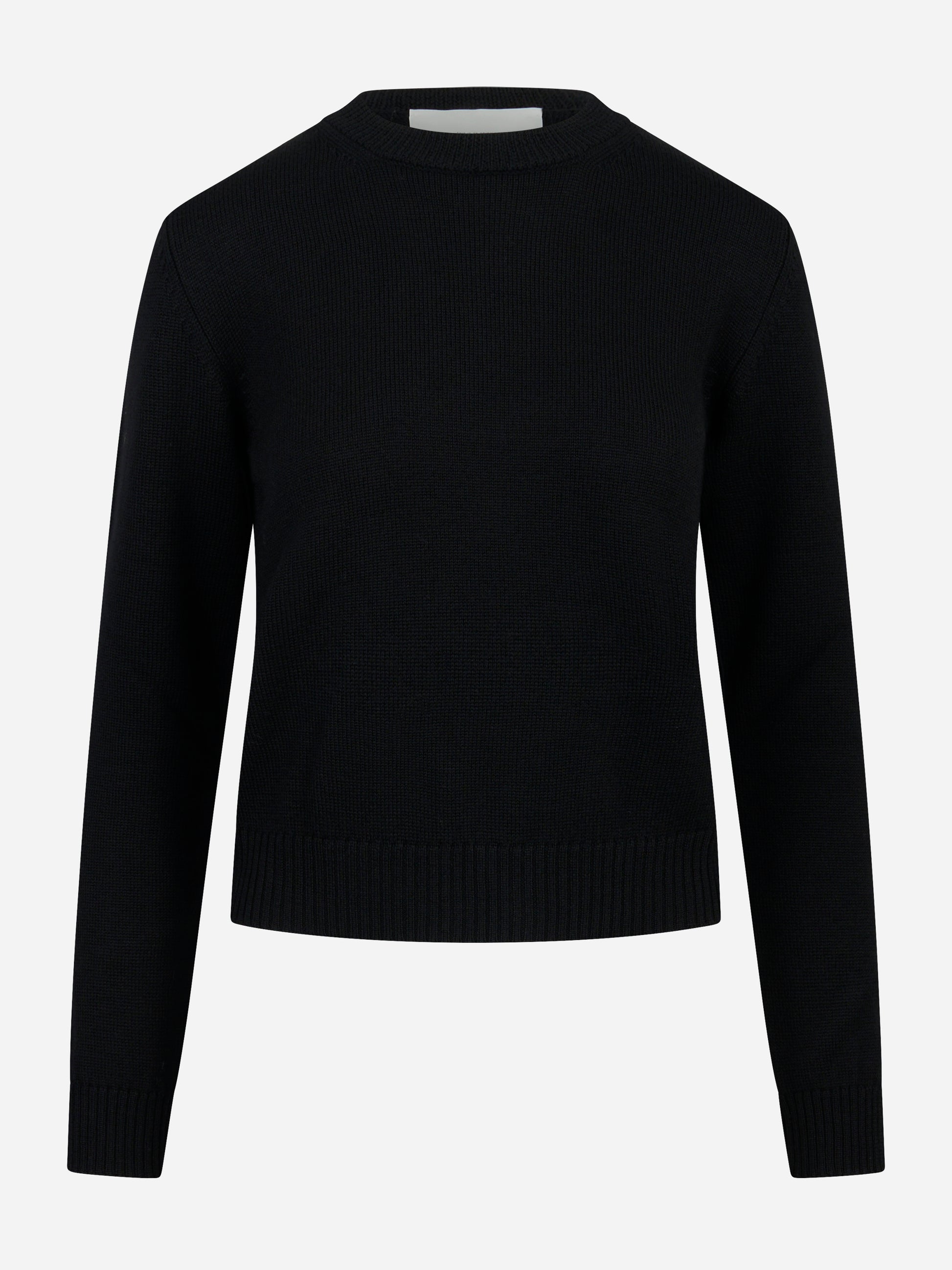 Maglia girocollo nera in lana merinos