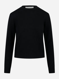 Maglia girocollo nera in lana merinos