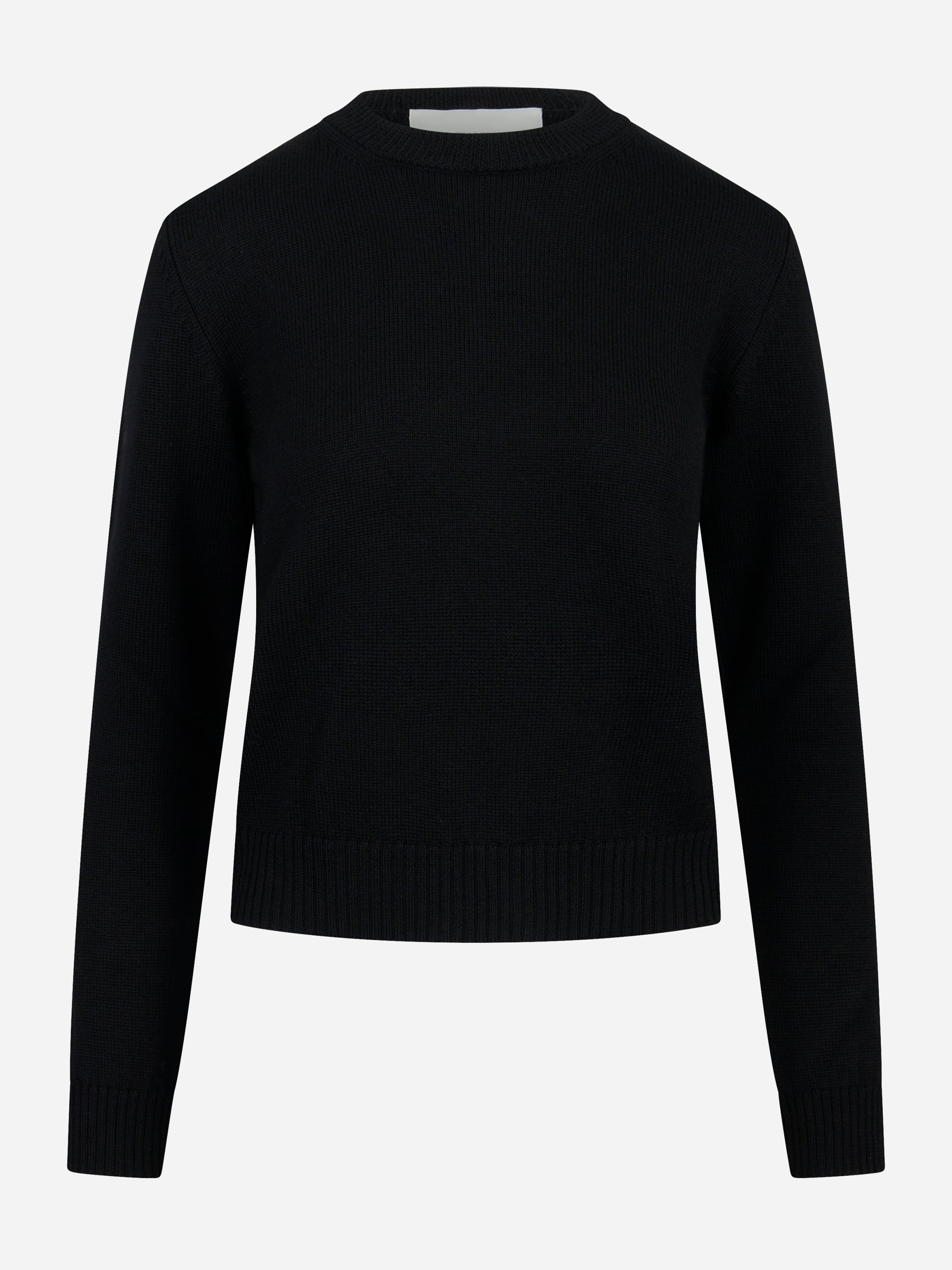 Maglia girocollo nera in lana merinos