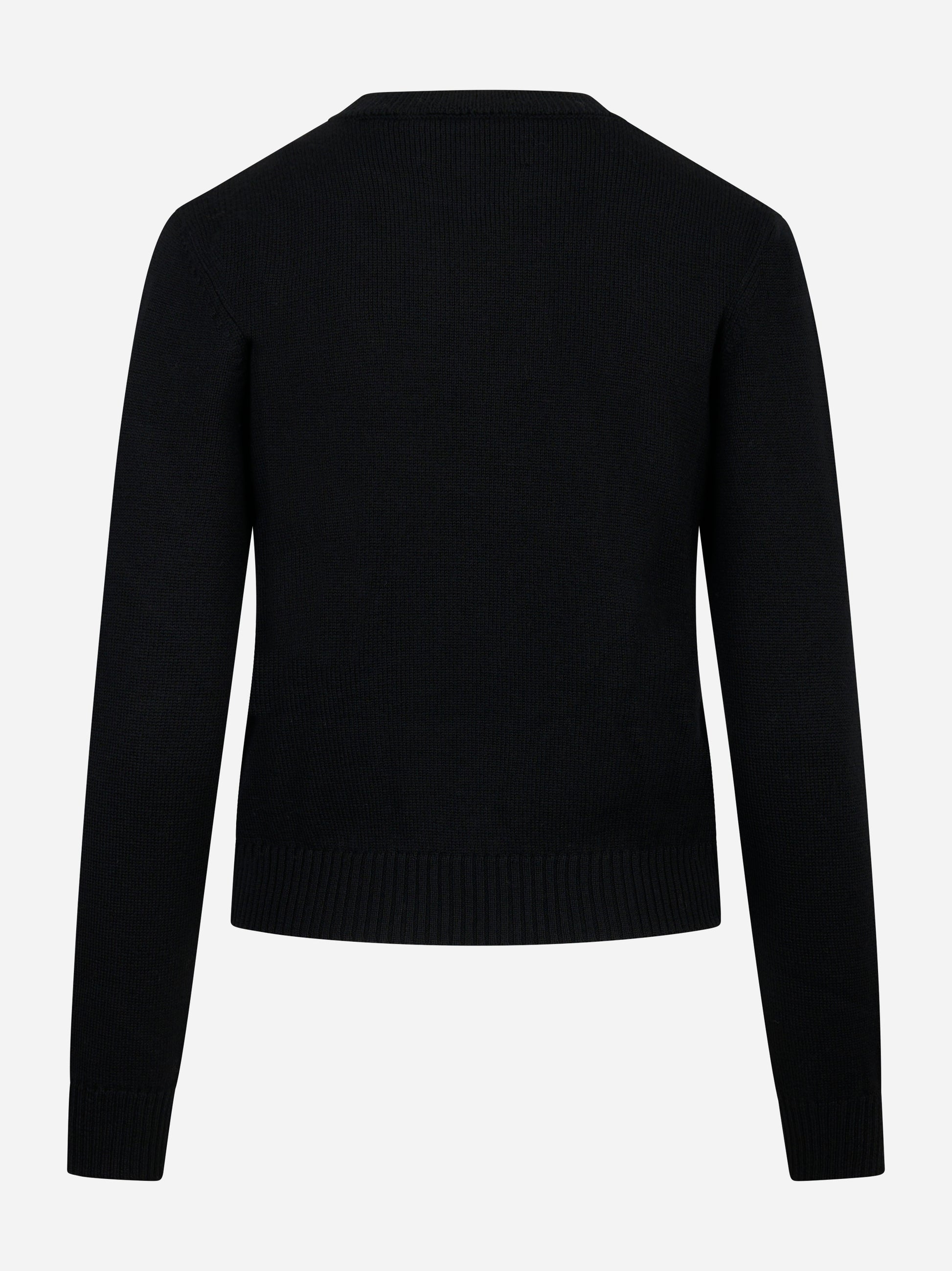 Maglia girocollo nera in lana merinos