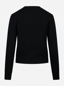 Maglia girocollo nera in lana merinos