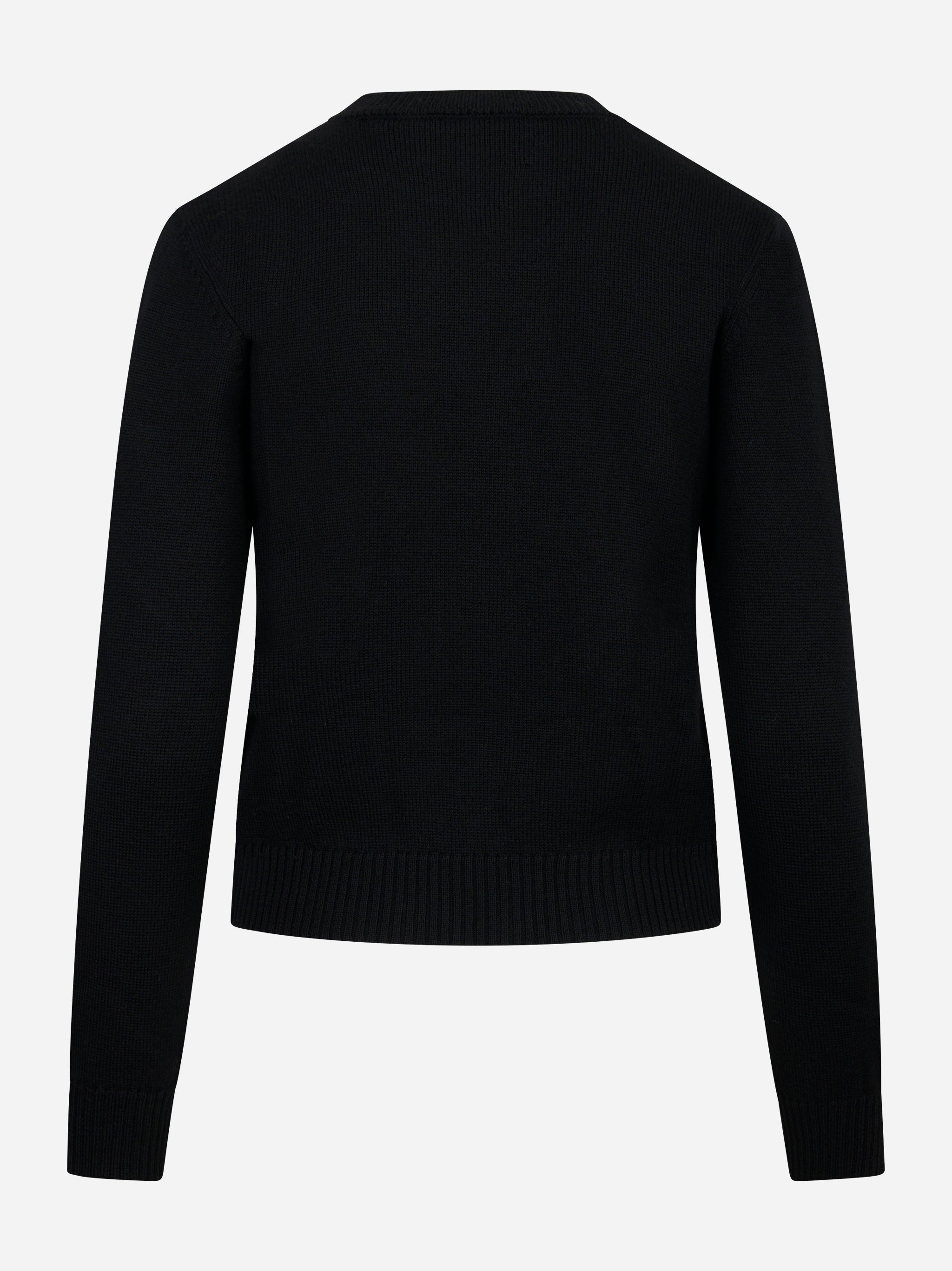 Maglia girocollo nera in lana merinos