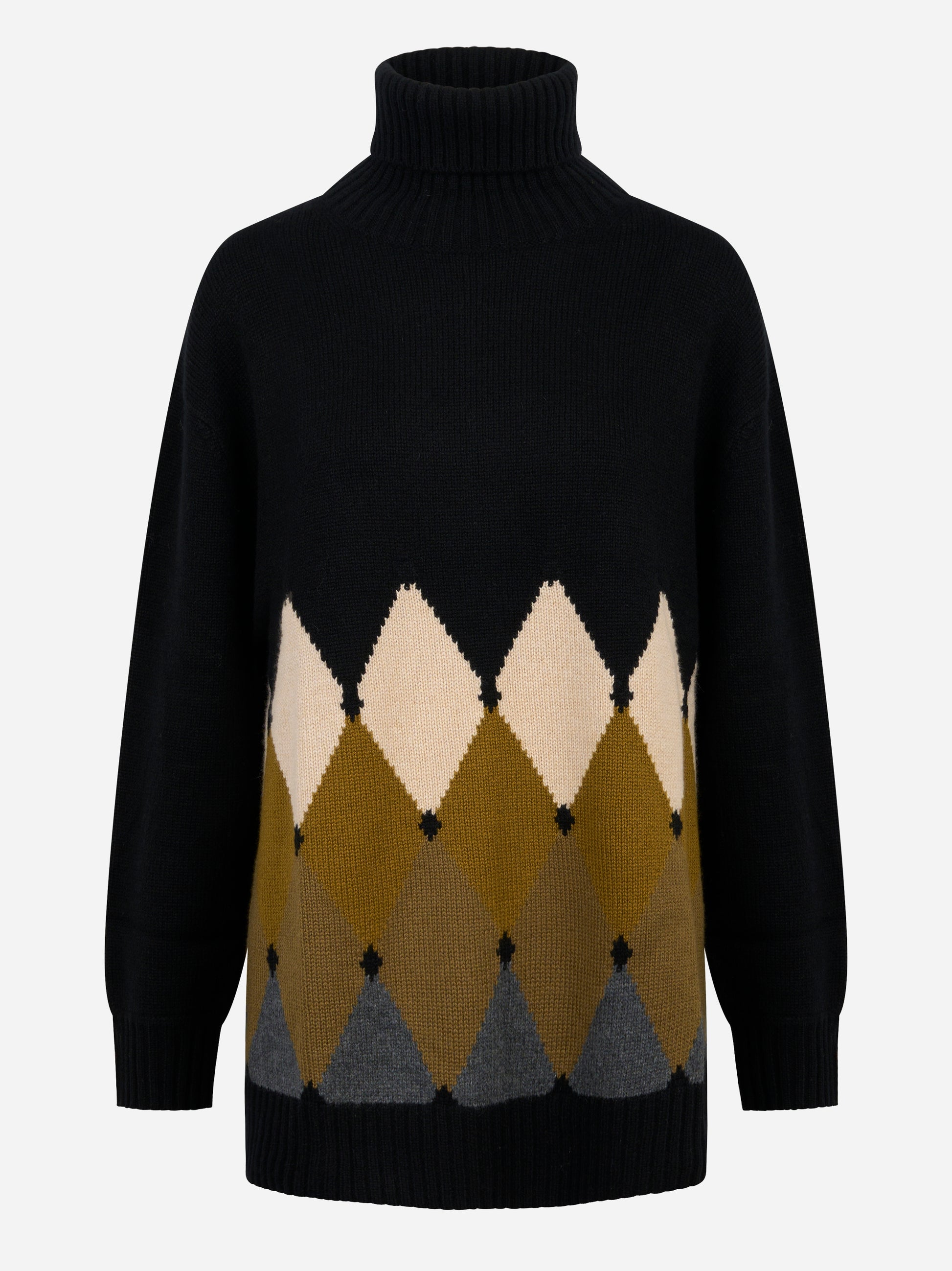 Dolcevita in cashmere nero con motivo diamond