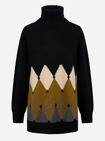 Dolcevita in cashmere nero con motivo diamond