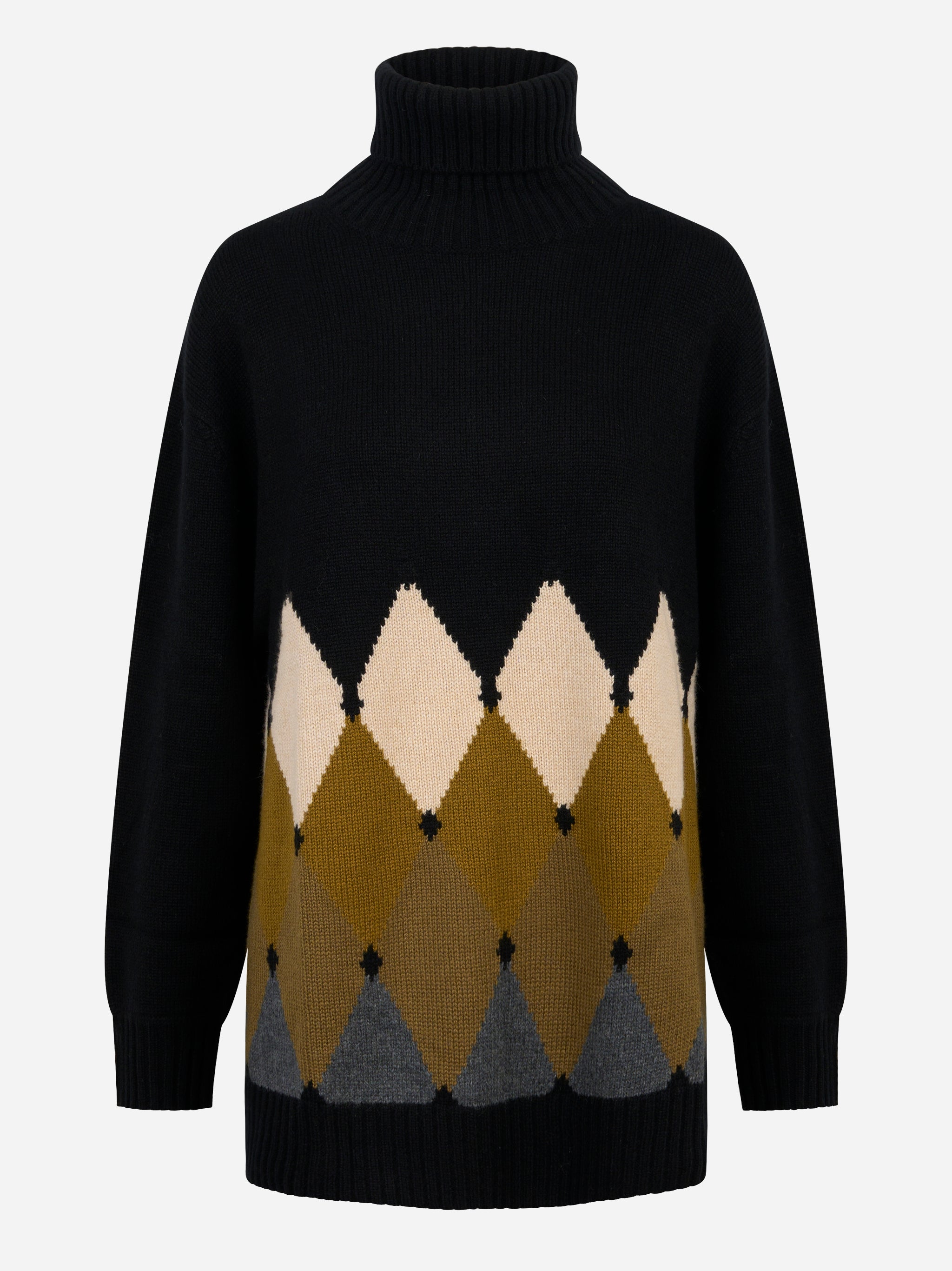 Dolcevita in cashmere nero con motivo diamond